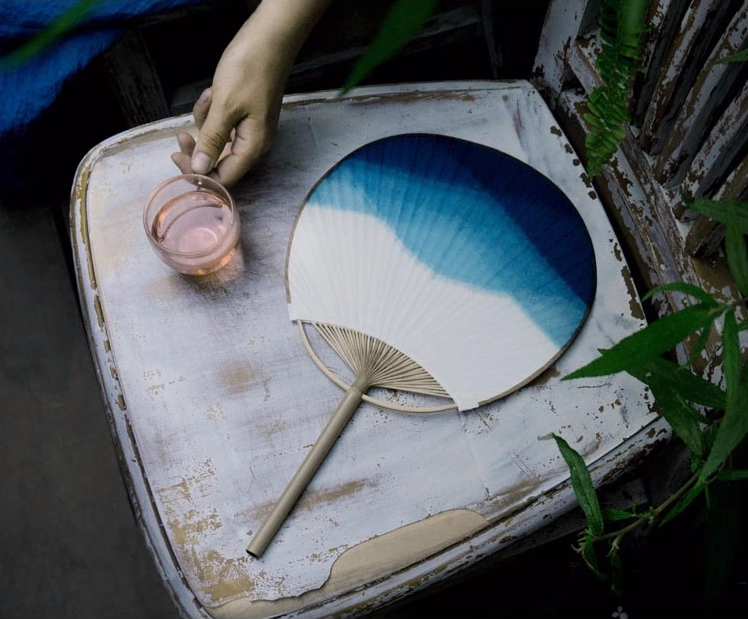 藍(lán)染福連文苑團(tuán)扇，古風(fēng)古典中式手工扇子