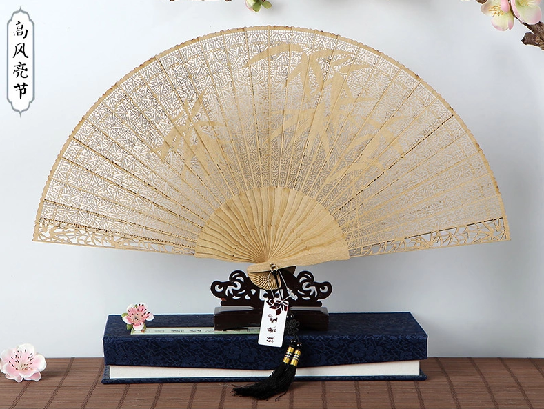 福連文苑鏤空雕花古風工藝香木折扇