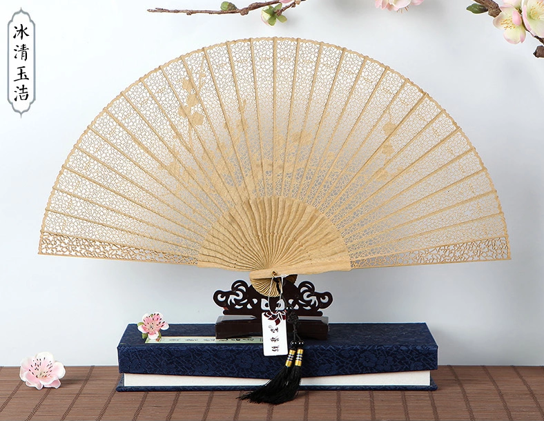 福連文苑鏤空雕花古風工藝香木折扇