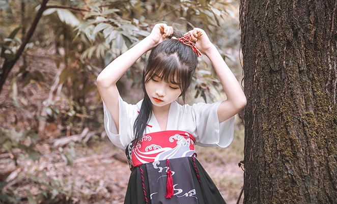 古風(fēng)漢元素女童仙鶴印花齊胸襦裙古裝漢服