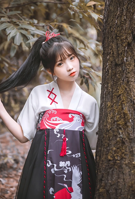 古風漢元素女童仙鶴印花齊胸襦裙古裝漢服