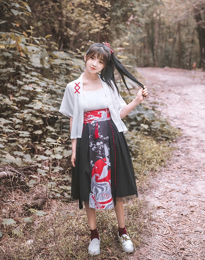 古風漢元素女童仙鶴印花齊胸襦裙古裝漢服