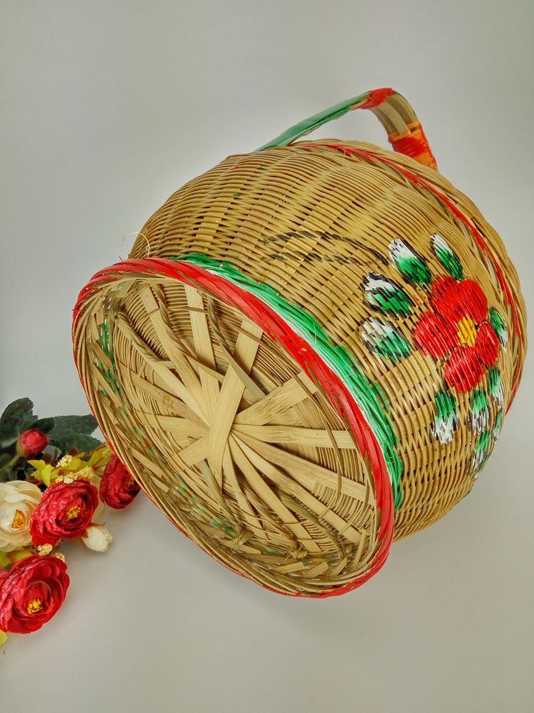 手工竹編竹籃，手繪彩繪禮品籃