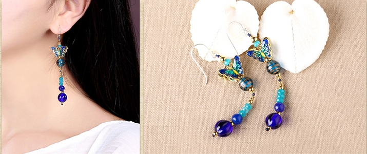 復(fù)古氣質(zhì)福連文苑蝴蝶耳墜耳環(huán)