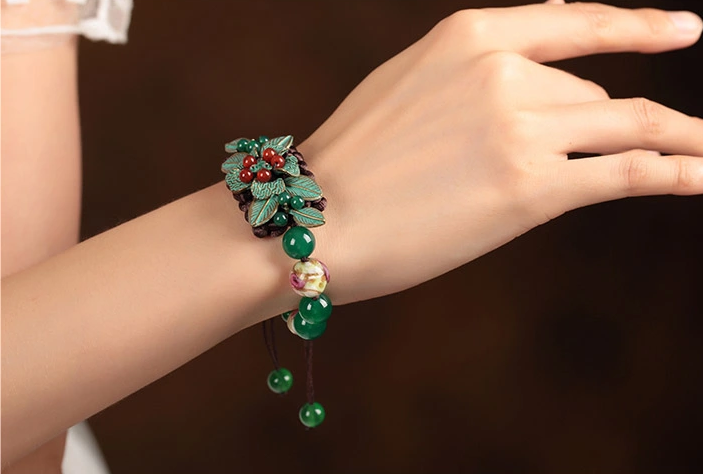 復(fù)古福連文苑琉璃瑪瑙手工編織手串手鏈