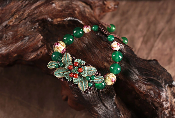 復(fù)古福連文苑琉璃瑪瑙手工編織手串手鏈