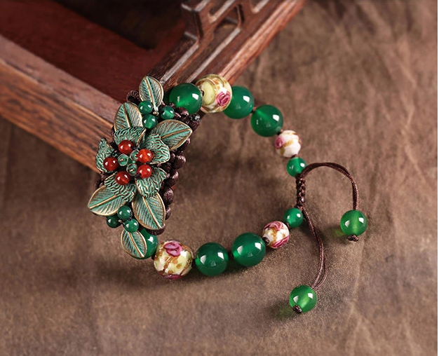 復(fù)古福連文苑琉璃瑪瑙手工編織手串手鏈