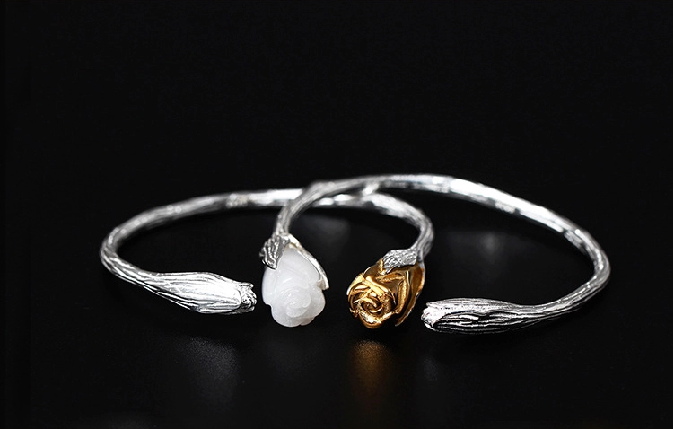 福連文苑復(fù)古風(fēng)白玉蘭花開口手鐲