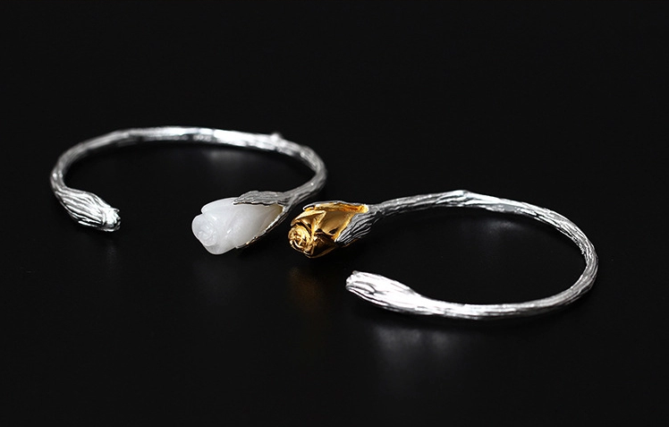 福連文苑復(fù)古風(fēng)白玉蘭花開口手鐲