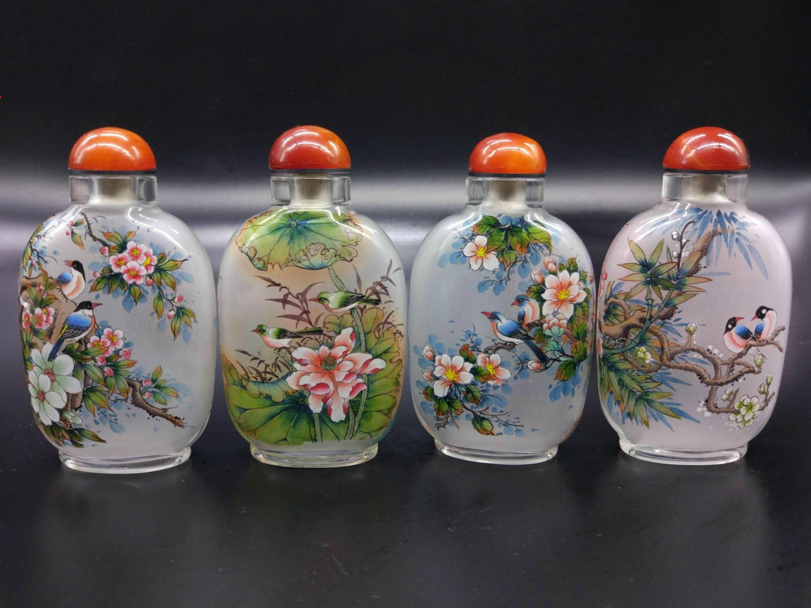 花鳥(niǎo)四件套純手工內(nèi)畫(huà)鼻煙壺