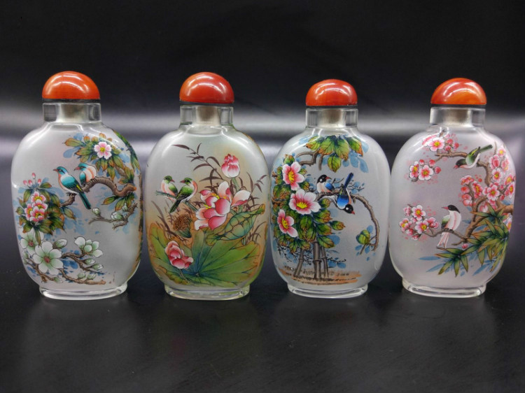 花鳥(niǎo)四件套純手工內(nèi)畫(huà)鼻煙壺