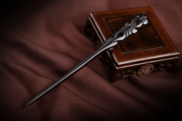 手工復(fù)古典福連文苑黑檀木發(fā)簪木質(zhì)簪子