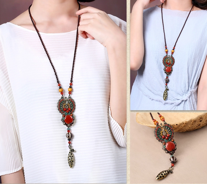 復古孔雀吊墜項鏈毛衣鏈配飾