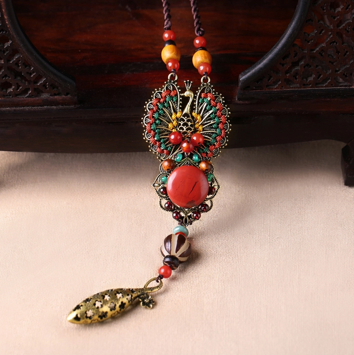 復古孔雀吊墜項鏈毛衣鏈配飾