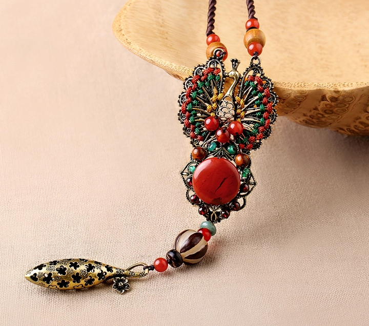 復古孔雀吊墜項鏈毛衣鏈配飾