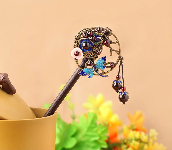 福連文苑石榴石古典木簪子頭飾