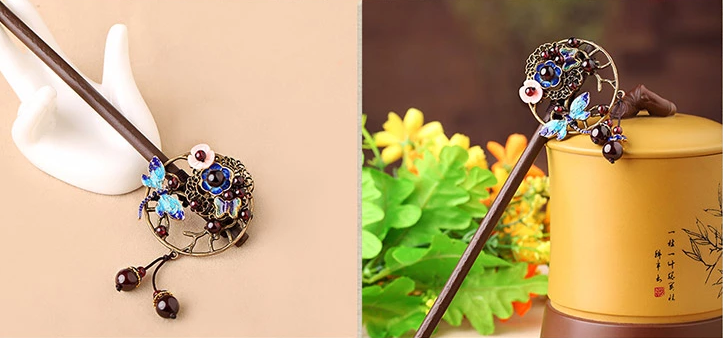 福連文苑石榴石古典木簪子頭飾