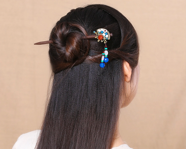 復古發(fā)簪扇形步搖木簪古典盤發(fā)簪子頭飾