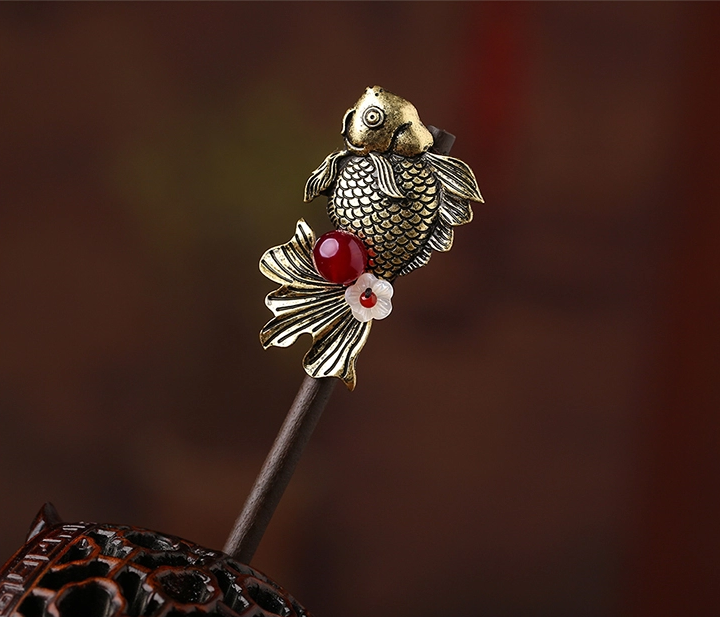 古金魚木質(zhì)簪子頭飾配飾