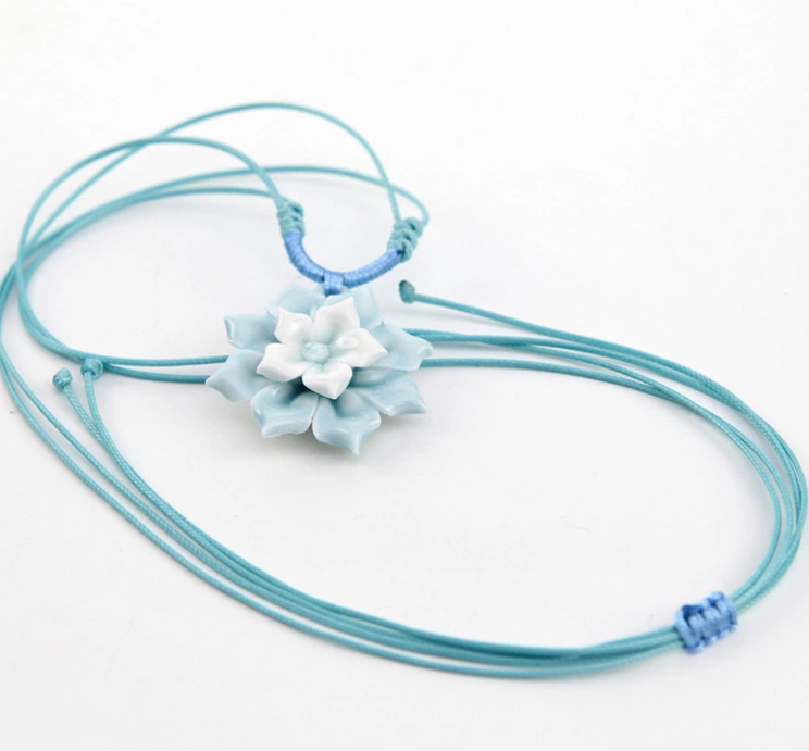 古風(fēng)白袂青衫福連文苑手工陶瓷項(xiàng)鏈