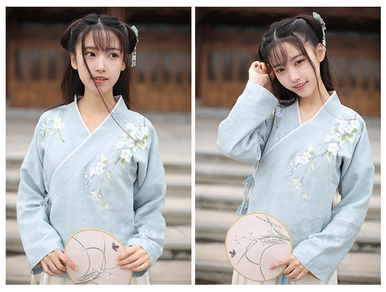 繡花漢服漢元素交領古裝美女圖片