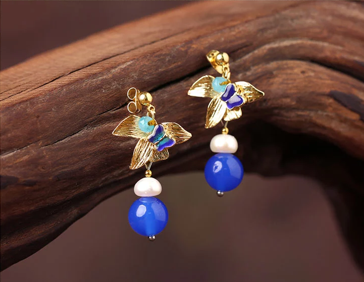 福連文苑藍瑪瑙耳墜超仙氣質(zhì)耳環(huán)