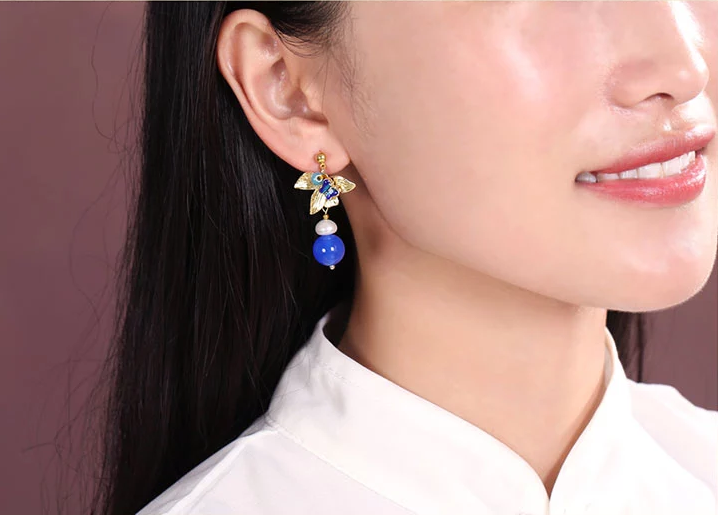 福連文苑藍瑪瑙耳墜超仙氣質(zhì)耳環(huán)