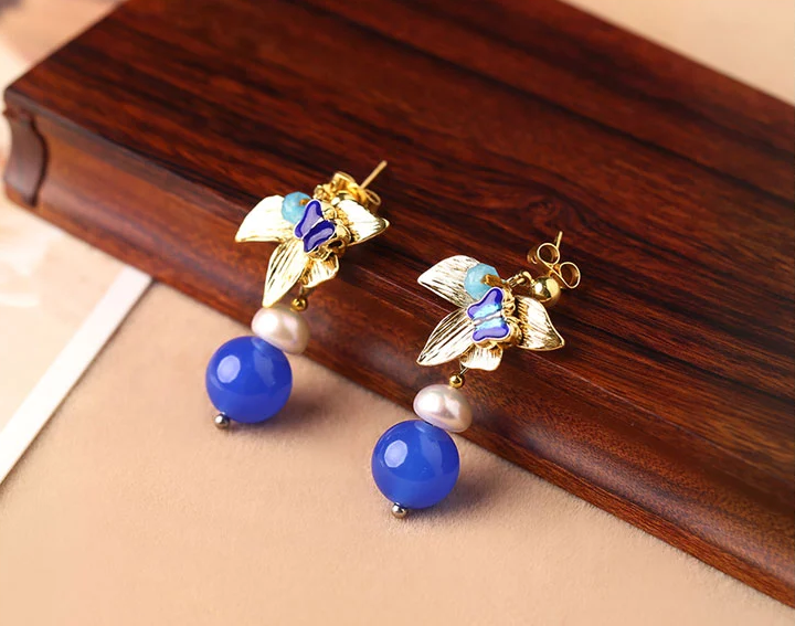 福連文苑藍瑪瑙耳墜超仙氣質(zhì)耳環(huán)