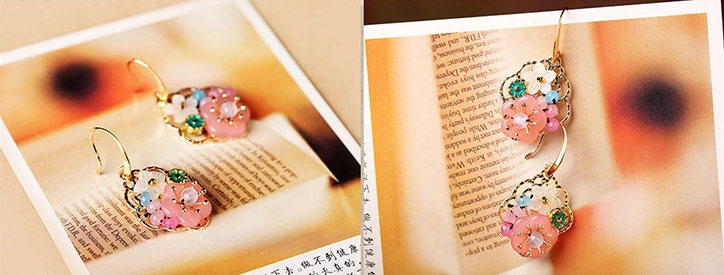 福連文苑甜美少女粉色花朵氣質耳環(huán)