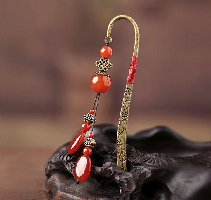 薦古典福連文苑紅瑪瑙流蘇書簽