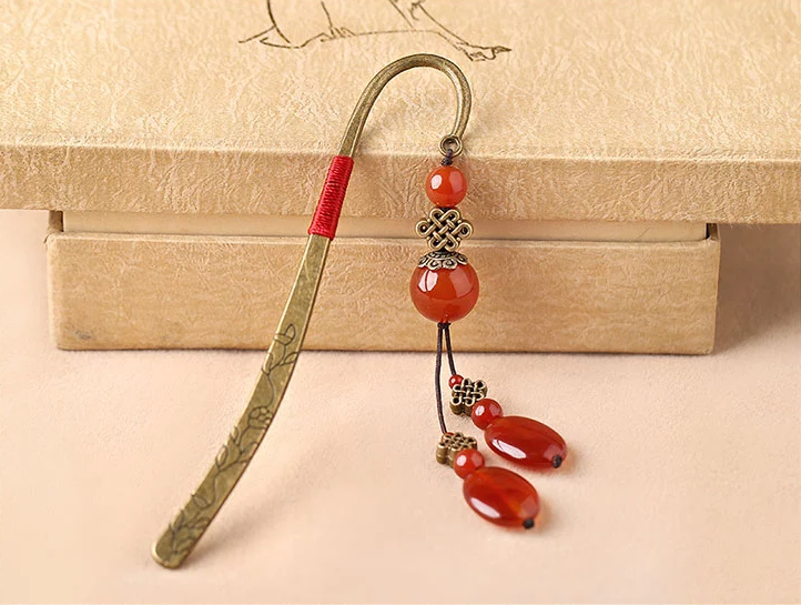 薦古典福連文苑紅瑪瑙流蘇書簽