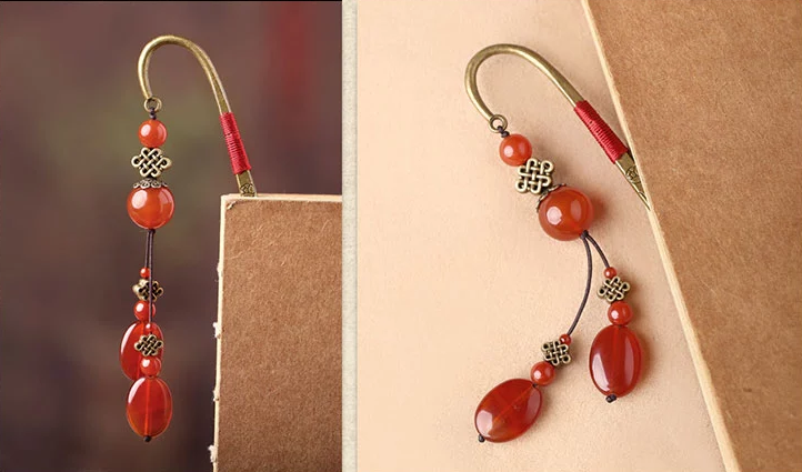 薦古典福連文苑紅瑪瑙流蘇書簽