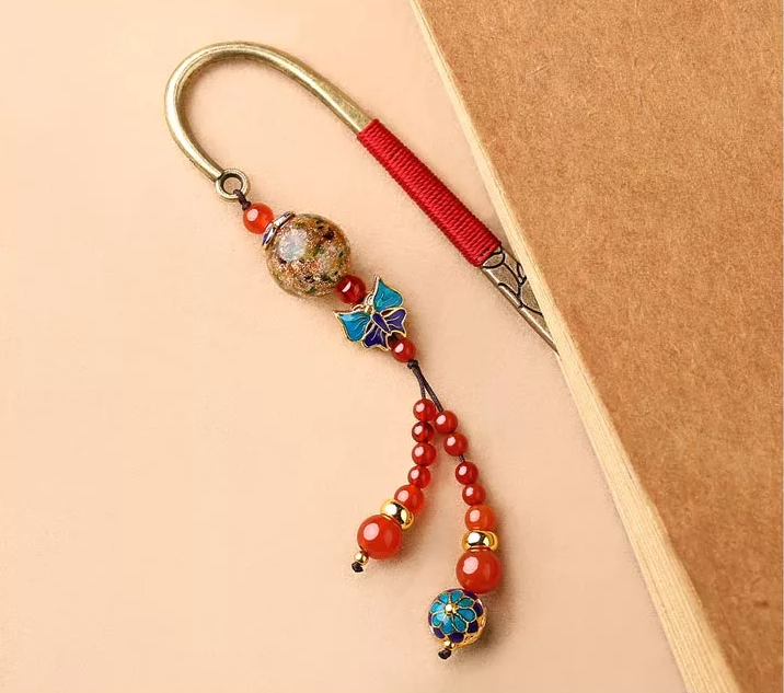 福連文苑古典復(fù)古金屬瑪瑙流蘇書簽