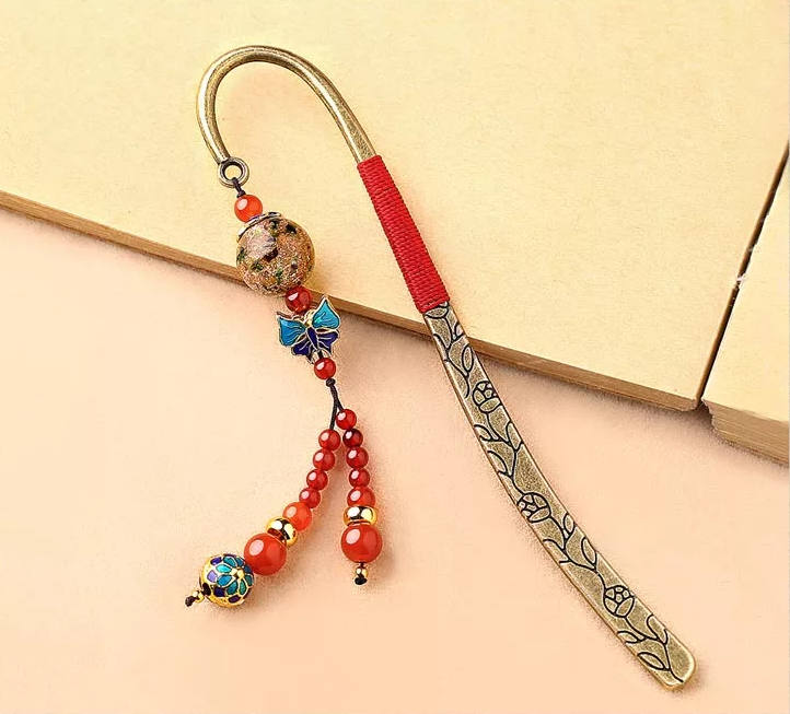 福連文苑古典復(fù)古金屬瑪瑙流蘇書簽