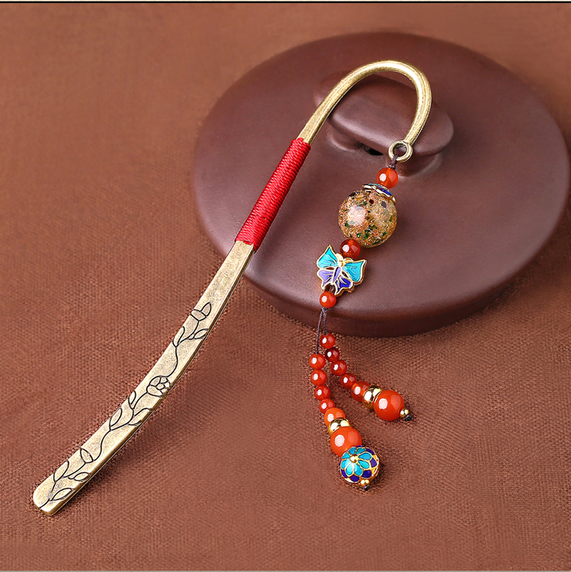 福連文苑古典復(fù)古金屬瑪瑙流蘇書簽