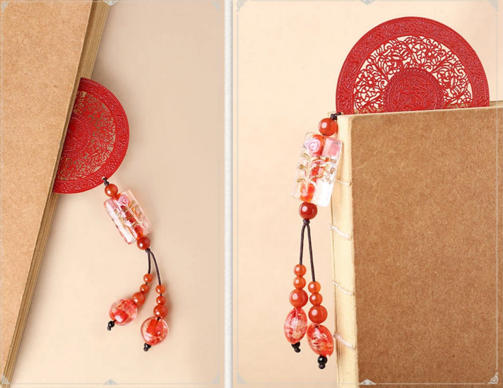 福連文苑古典紅色古風(fēng)金屬小清新書簽