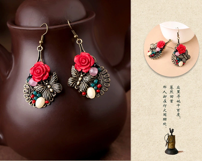 福連文苑典雅新娘首飾文藝氣質(zhì)玫瑰耳環(huán)