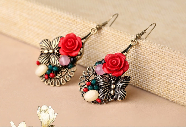 福連文苑典雅新娘首飾文藝氣質(zhì)玫瑰耳環(huán)