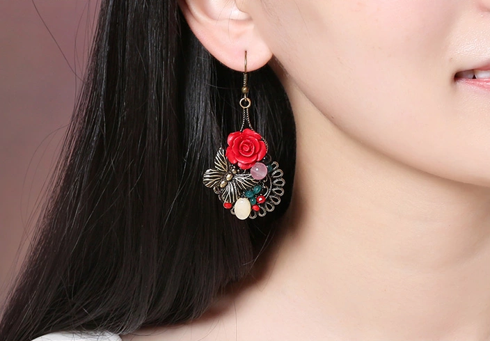 福連文苑典雅新娘首飾文藝氣質(zhì)玫瑰耳環(huán)