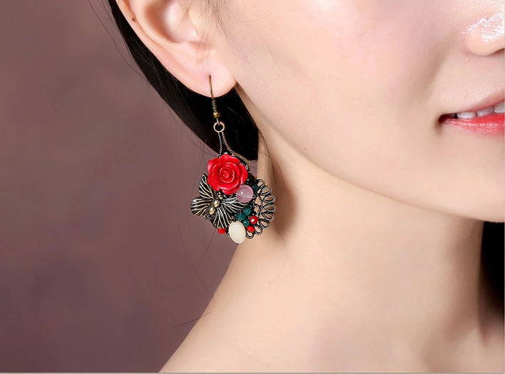 福連文苑典雅新娘首飾文藝氣質(zhì)玫瑰耳環(huán)