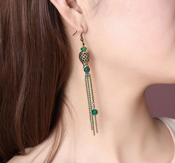 福連文苑人魚的眼淚首飾綠色流蘇耳環(huán)