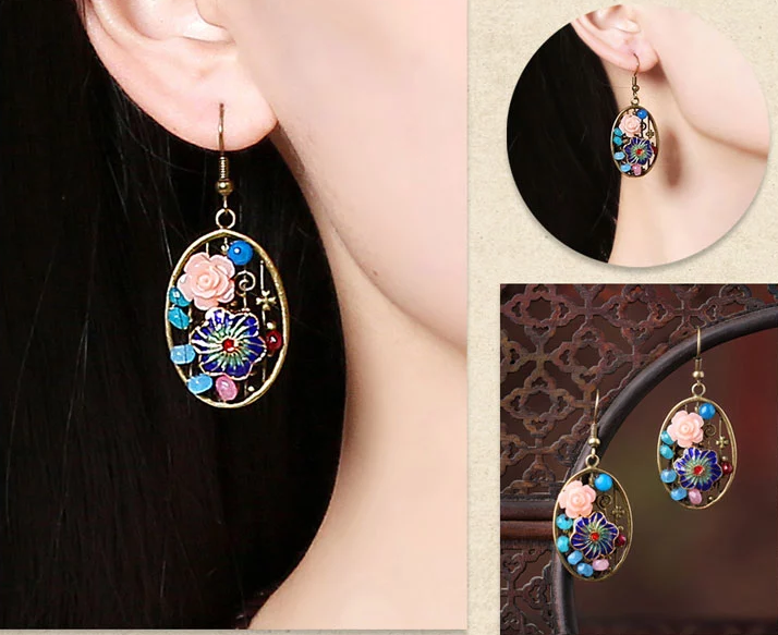 福連文苑金屬鏤空首飾橢圓形耳墜耳環(huán)