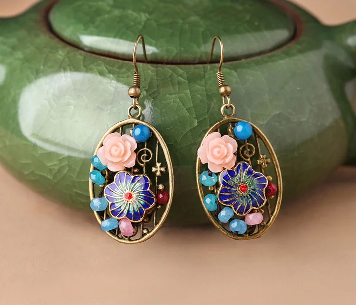 福連文苑金屬鏤空首飾橢圓形耳墜耳環(huán)