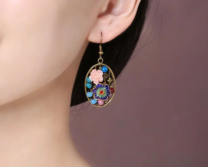 福連文苑金屬鏤空首飾橢圓形耳墜耳環(huán)