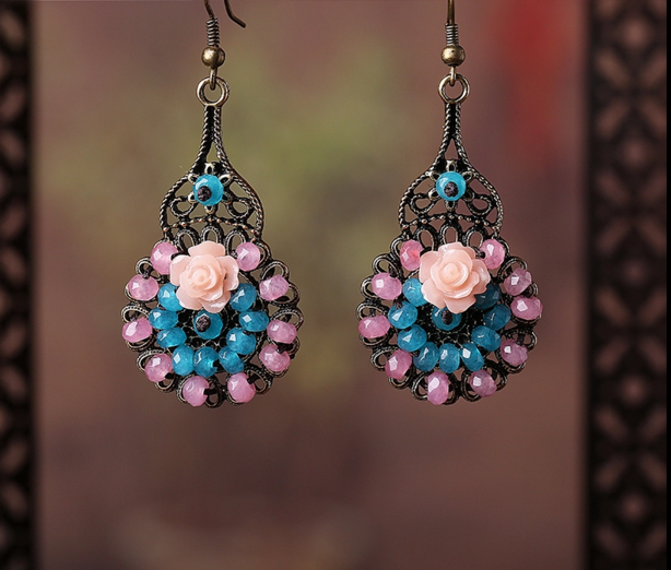 福連文苑復(fù)古旗袍首飾琉璃耳墜耳環(huán)