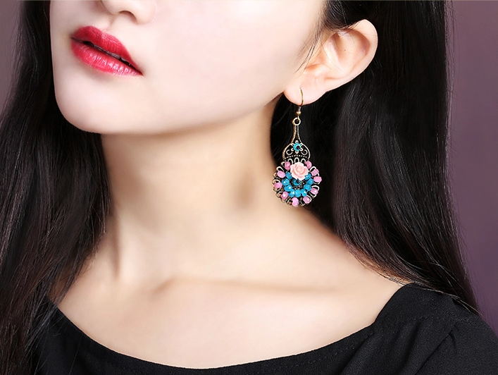 福連文苑復(fù)古旗袍首飾琉璃耳墜耳環(huán)