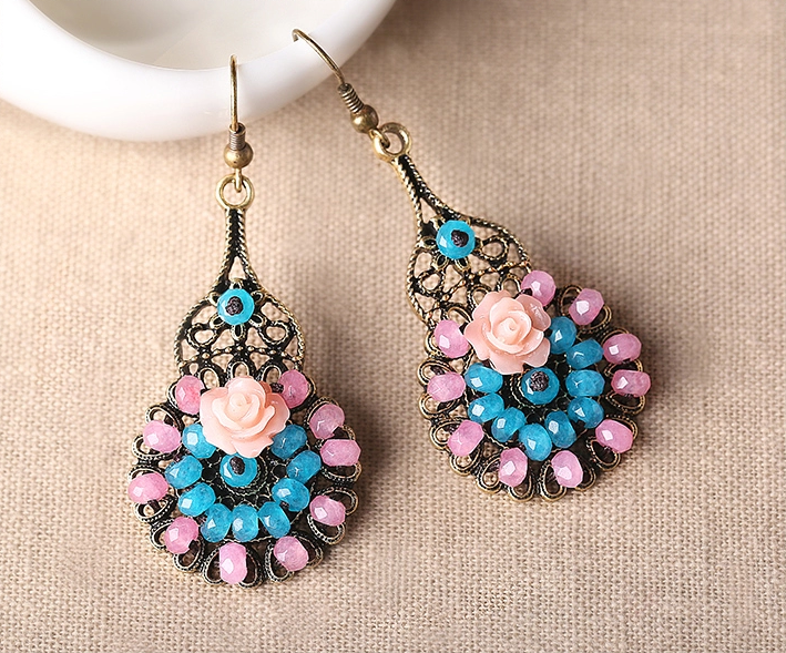 福連文苑復(fù)古旗袍首飾琉璃耳墜耳環(huán)