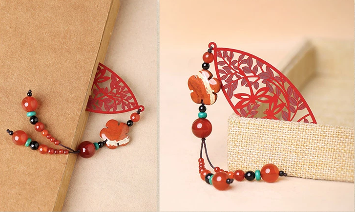 古典福連文苑鏤空古風(fēng)紅色葉子書簽