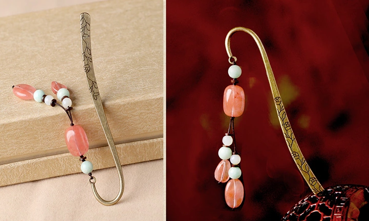 簡約復(fù)古古風(fēng)西瓜紅石流蘇書簽