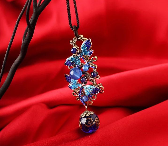 手工景泰藍(lán)蝴蝶飾品首飾項(xiàng)鏈